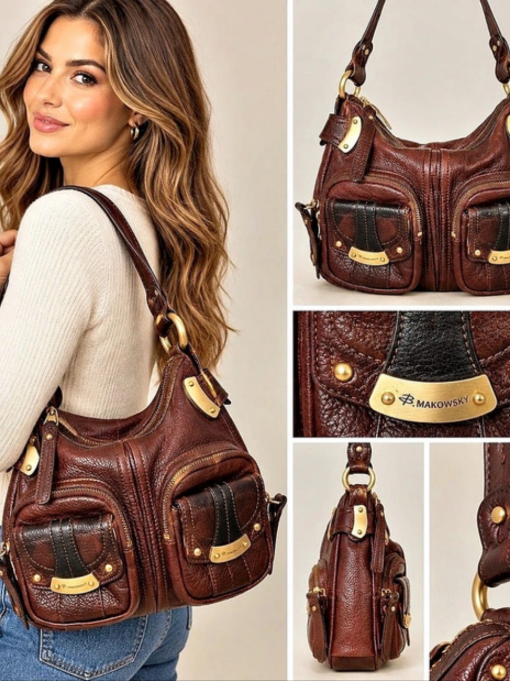 Makowski Brown Leather-Look Shoulder Bag